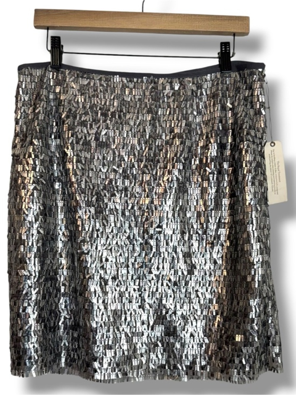 Chicos Stephanie Silver Sequin Shiny Mini Skirt Disco Ball Size 2 Large NEW